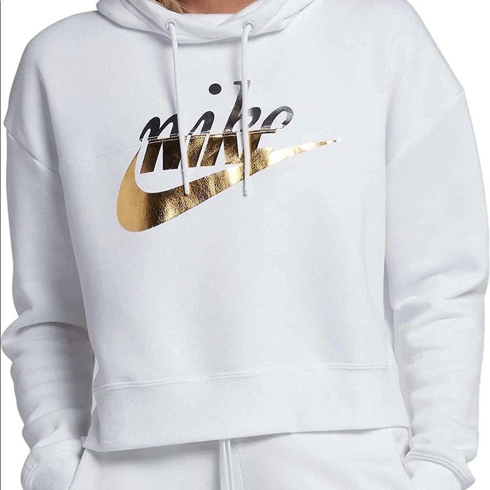 White Nike Sportswear Metallic Cropped Hoodie